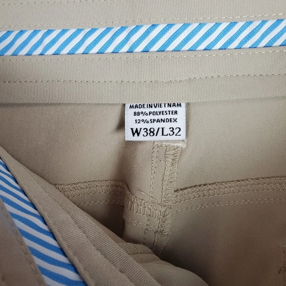 FootJoy Mens Golf Pants Sz 38X32 Tan Stretch Flat Front Athletic Fit Performance